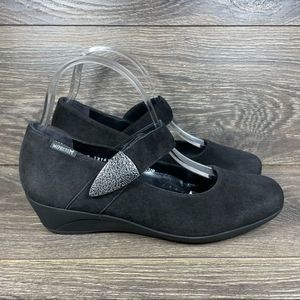Mephisto Kimona Black Velcalf Premium Suede Mary Jane Wedge Pumps - Women's 8.5
